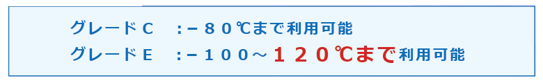 グレードC　：－８０℃まで利用可能 グレードE　：－１００～１２０℃まで利用可能